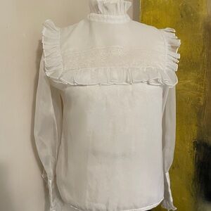 Vintage sheer Ruffle High-Neck Prarie style 1950-1960’s Victorian blouse
